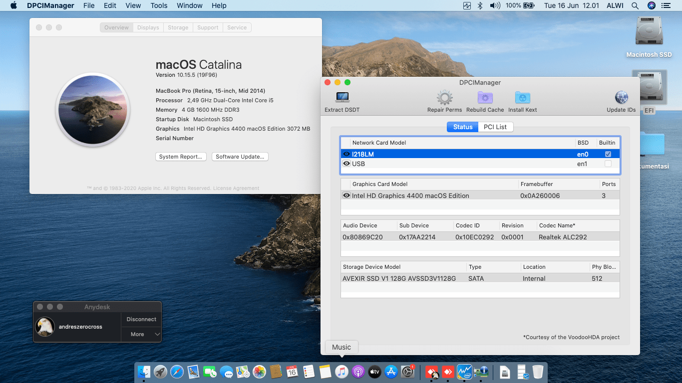 Success Hackintosh macOS Mojave 10.14.6 Build 18G95 at Lenovo Thinkpad X240